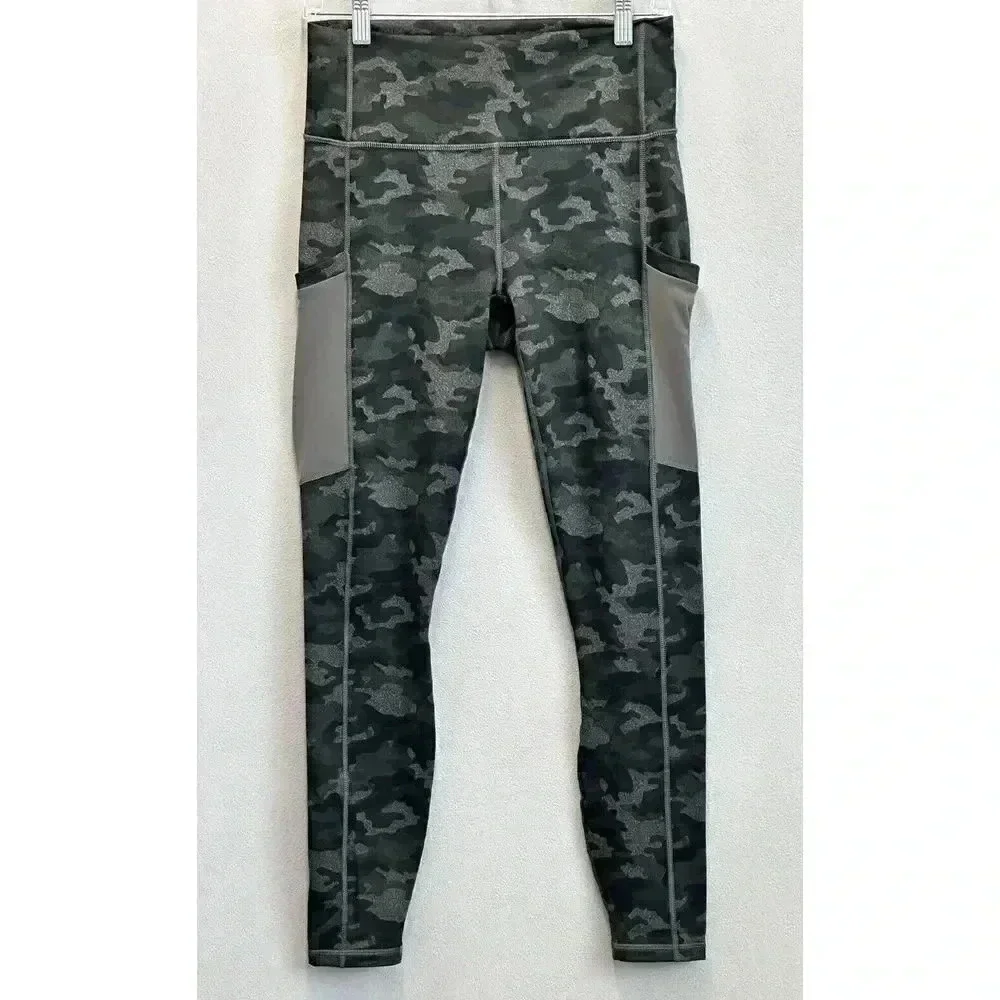 Fabletics Women's Sz 7/8 Medium On the Go‎ High Waisted Charcoal Camo Legging